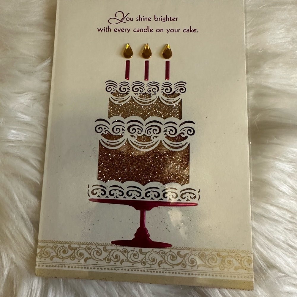 🩵5/$8 Elegant Gold and Red Cake Design Card